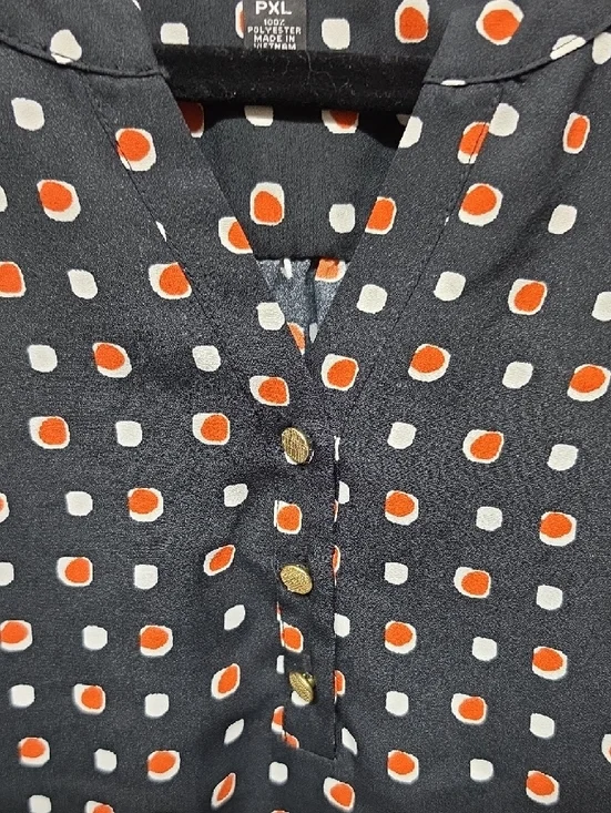 Investments Black Blouse with Orange and Cream Square Dot Print Sz XLP - Picture 4 of 6